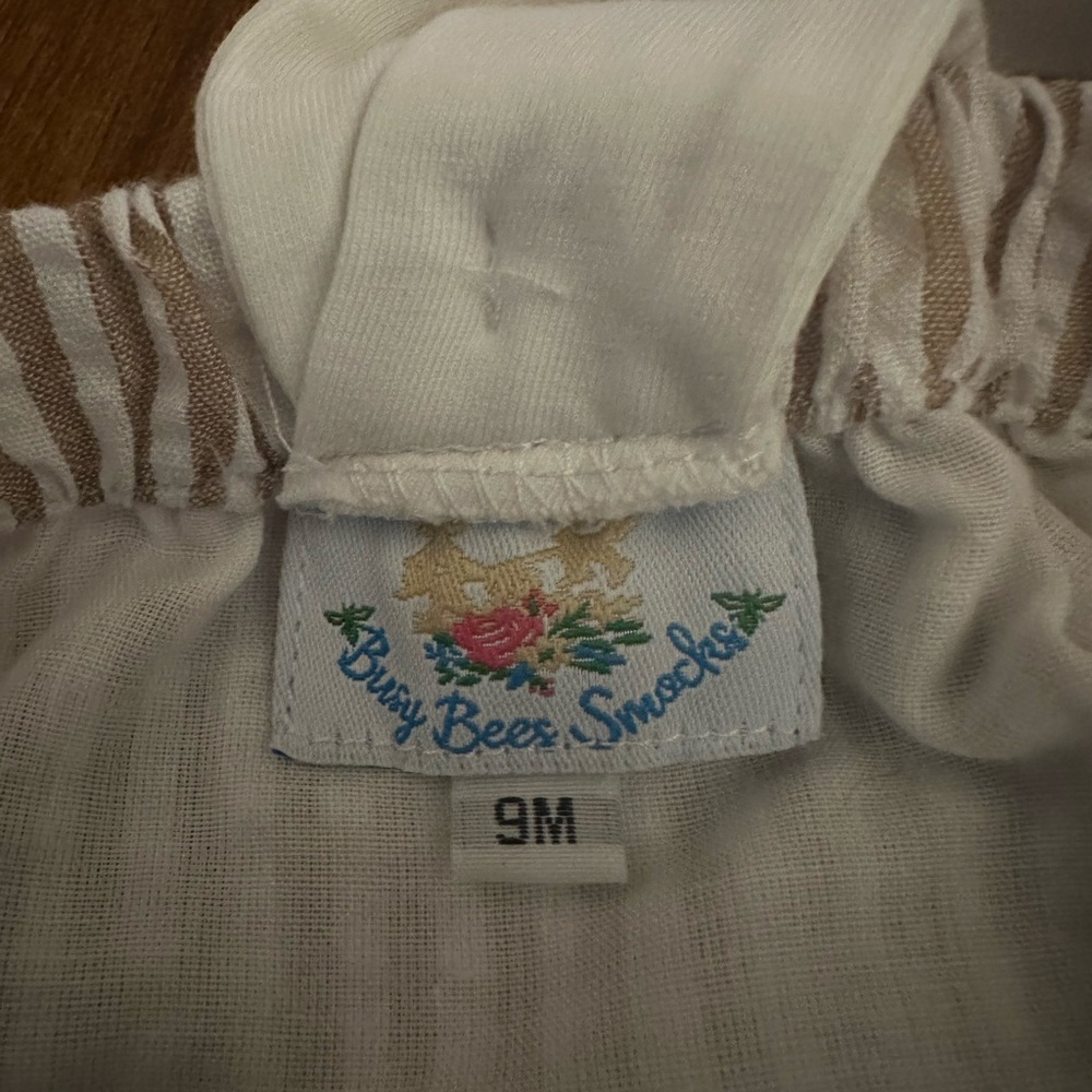 Busy Bees Smocks Striped Baby Romper with Shell Design 9 mo. - Picture 3 of 3
